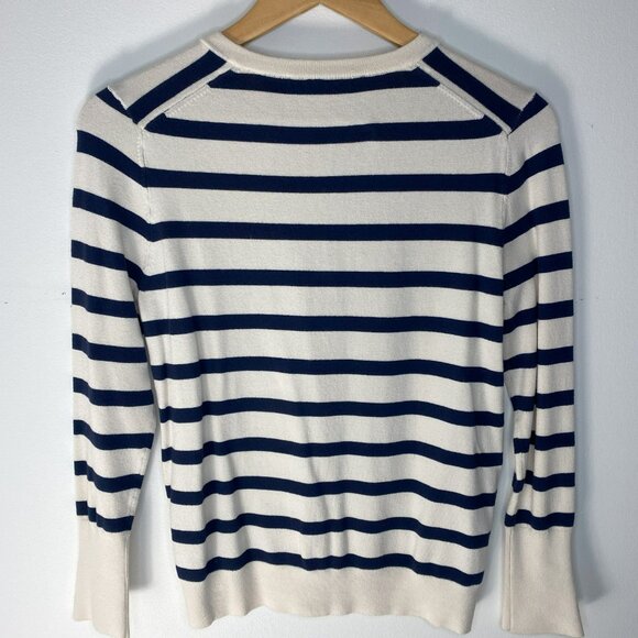 Zara cardigan pearl buttons/ long sleeves, beige with blue stripes - Picture 3 of 5